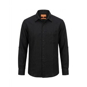 Inserch Mens XL Black 100% Premium Linen Long Sleeve Roll Tab Button Down Shirt
